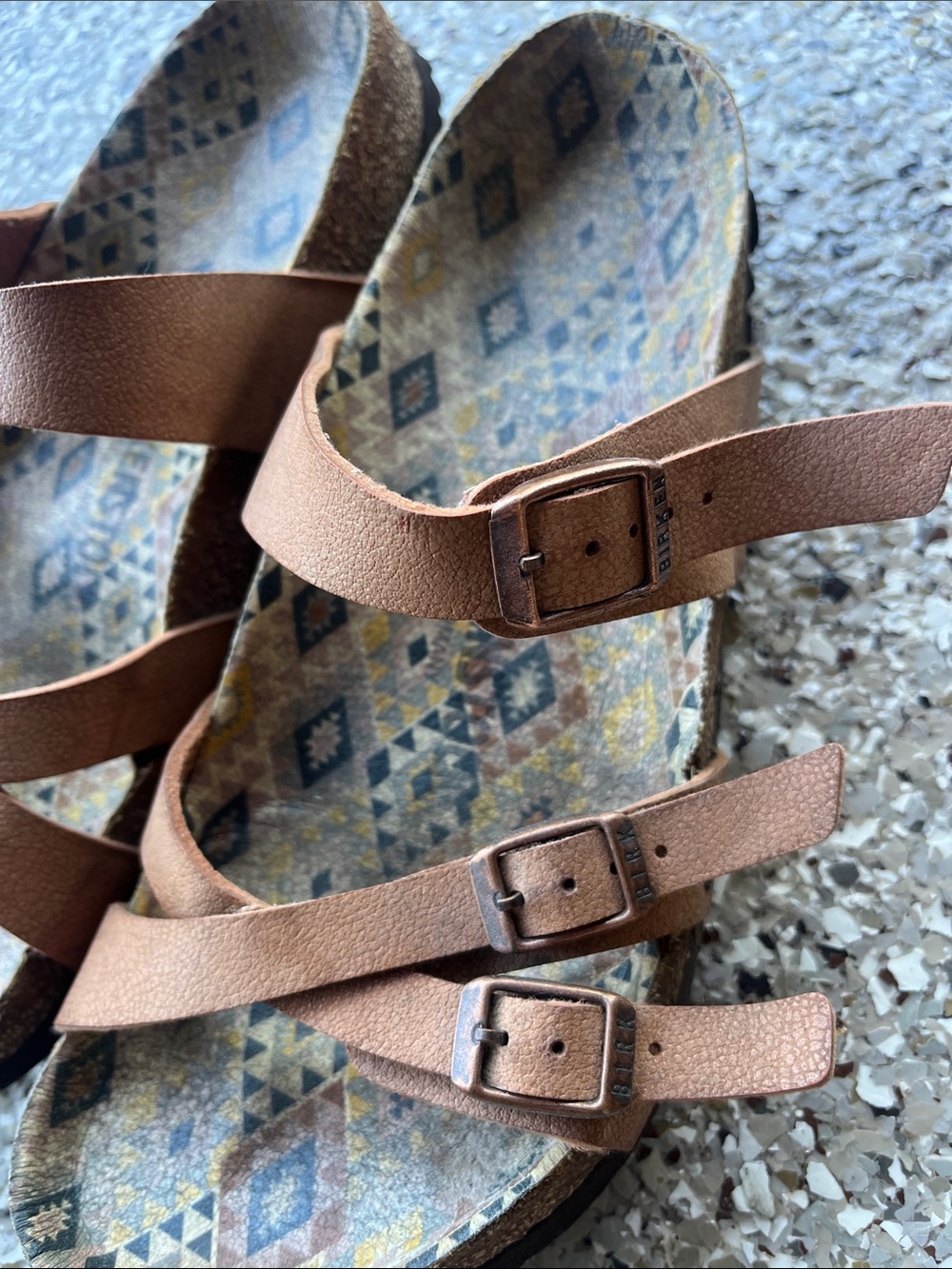 Birkenstock Brown Leather Strappy Sandals with Patterned Footbed - Picture 8 of 8